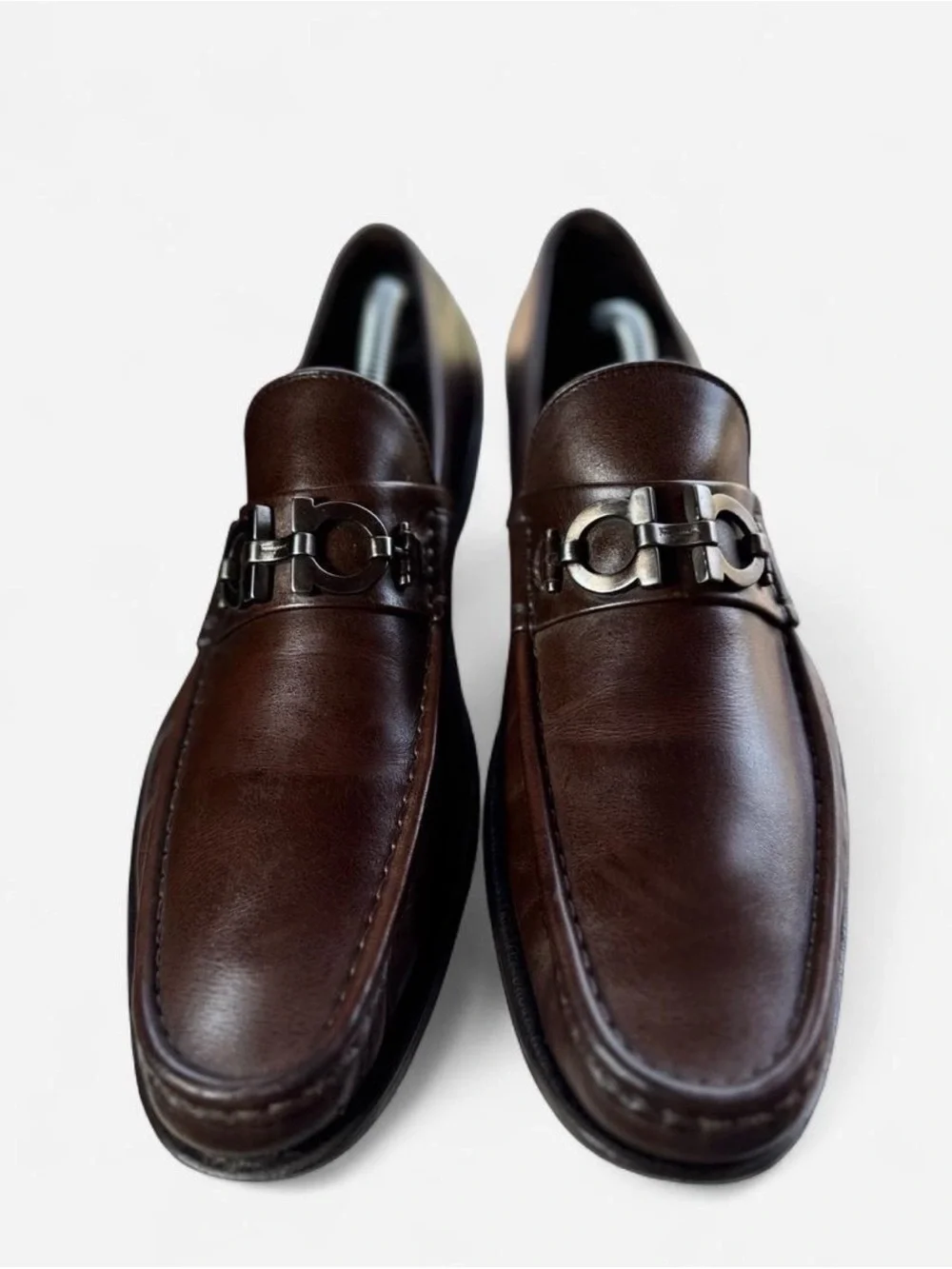Salvatore Ferragamo Gancini Bit Loafers Flat Shoes Brown Leather Mens 11 D Used